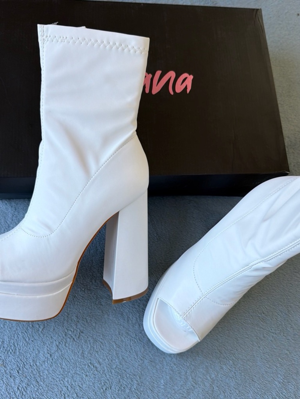 White Open-Toe Platform Ankle Boots
